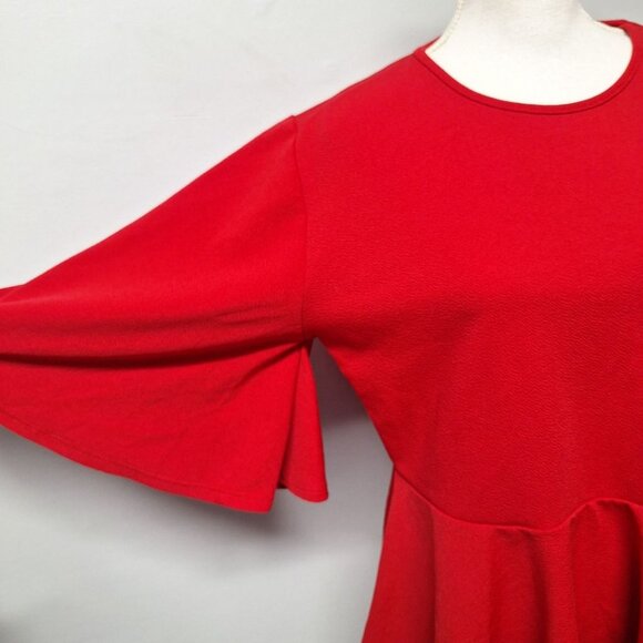 Boohoo Tapered Flare Sleeve Ruffle Womens Plus Size 18 Red Blouse Top - Picture 4 of 9